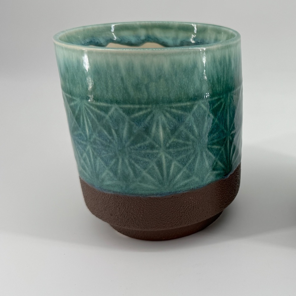 (1) Pier 1 Stoneware Blue Green Ombre Coastal Ceramic Planter Jar 5” Tall, 4” D